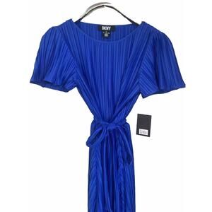 DKNY Dress Pleated Belted Short Sleeve IRIS BLUE SIZE 8